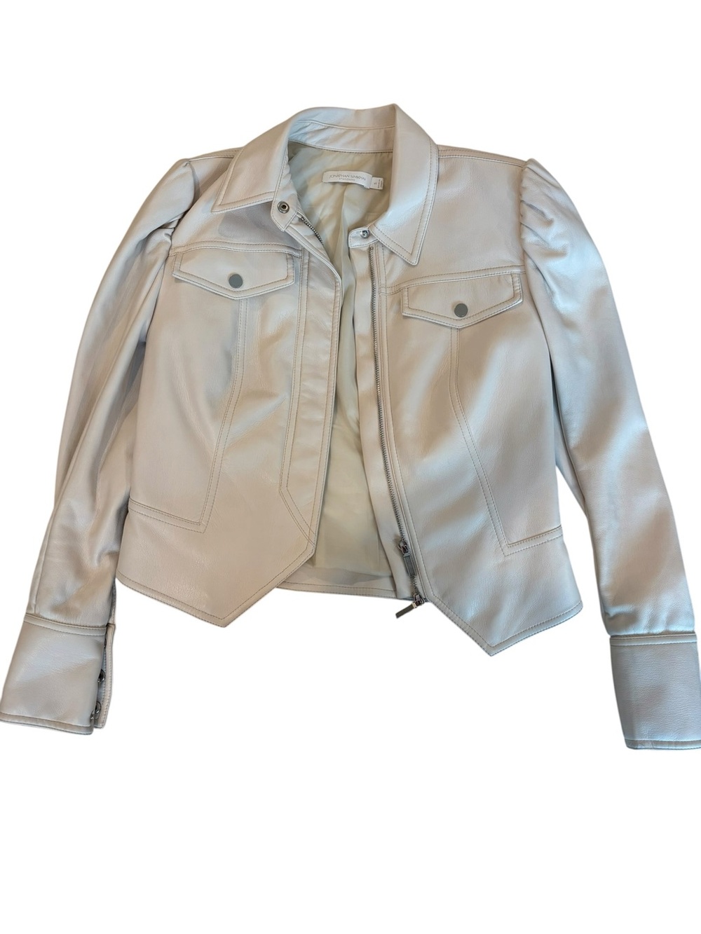 Jonathan Simkhai Standard Wyatt Vegan Leather Jacket in Ecru Women Small